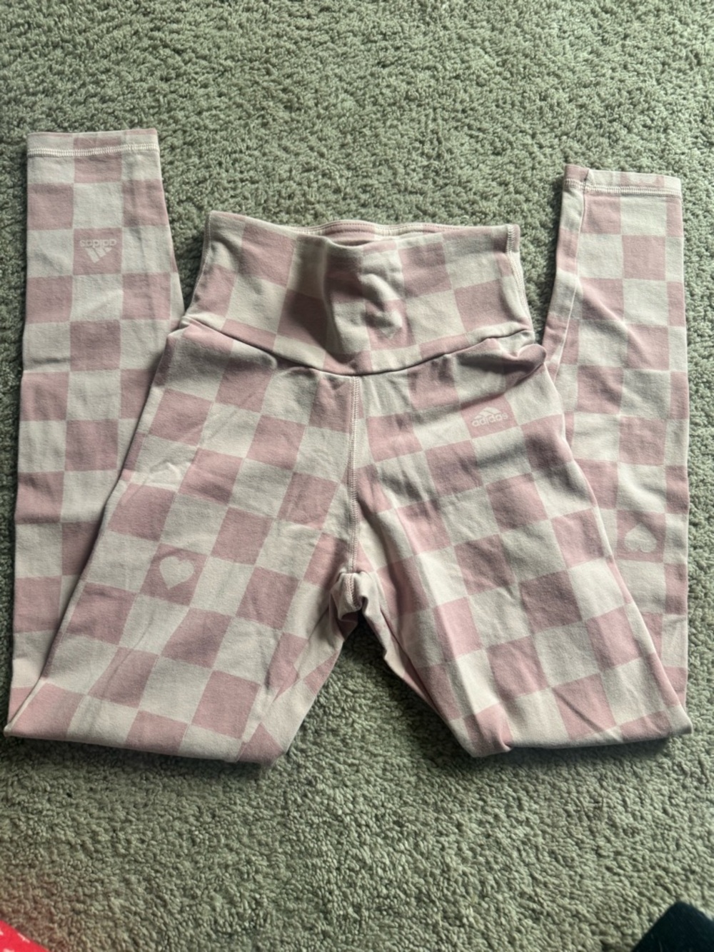 adidas Pink and Cream Check High-Waist Kids Leggings